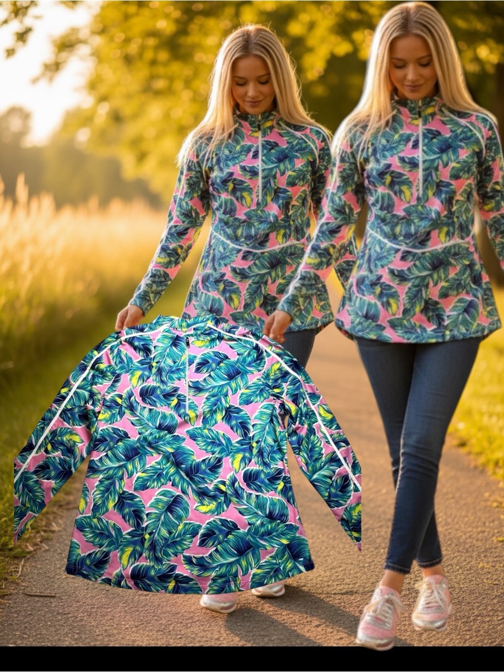Tail Tropical Floral Quarter-Zip Pullover - Pink & Green Rare Tennis 🎾 ⛳️